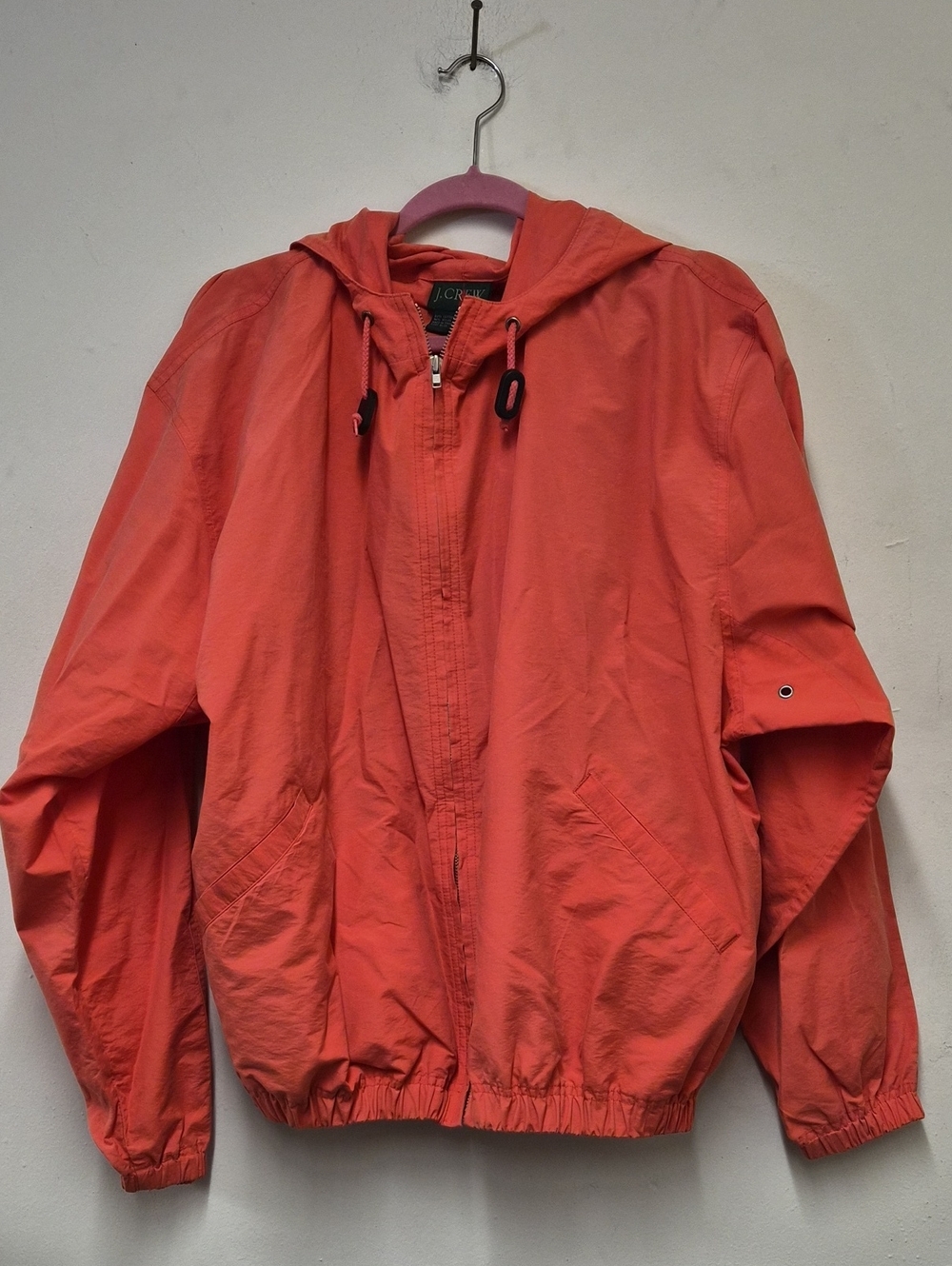 J. Crew Coral Hooded Windbreaker Jacket Size XL